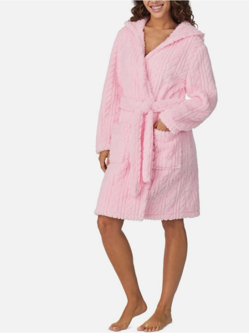 Cuddl Duds Plush Hooded Robe in Light Pink